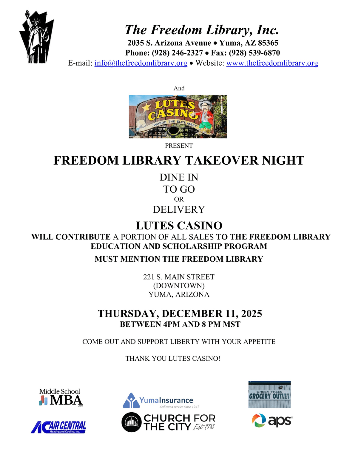 Freedom Library Hosts Fundraiser at Lute's Casino, Support Local Scholarships