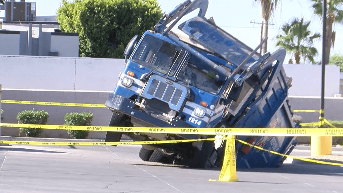 Republic Services truck drops into Yuma sinkhole, no injuries reported