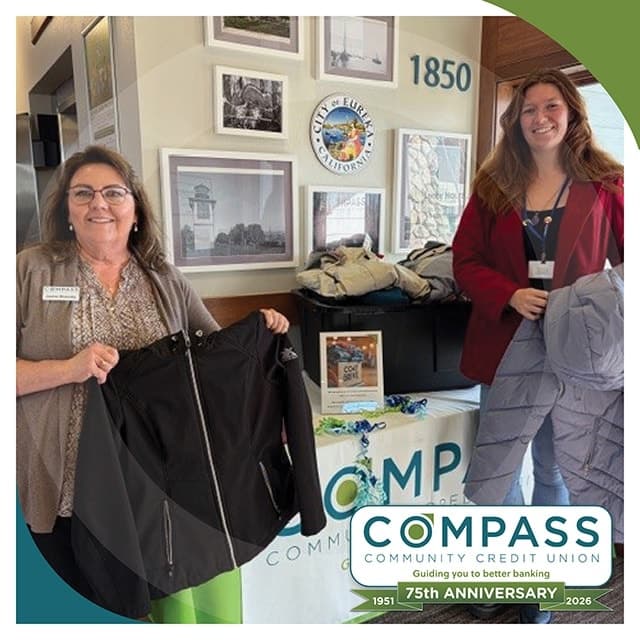 Compass Community Credit Union Donates January Coat Drive Collection to Uplift Eureka