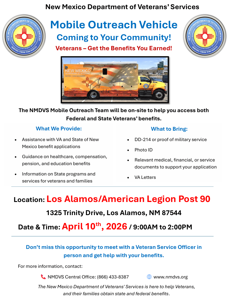 VA Mobile Outreach Vehicle Brings Benefits Help to Los Alamos Veterans April 10