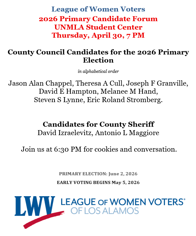 League of Women Voters sets April 30 candidate forum, voter guide distribution