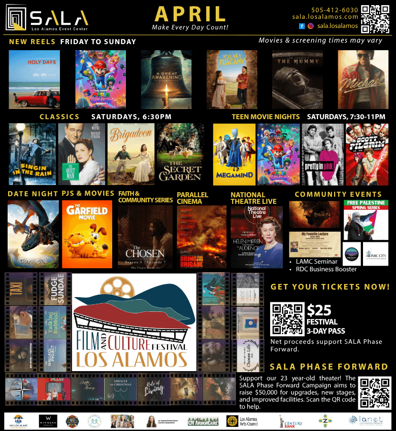 SALA Los Alamos Unveils April Calendar Packed With Films, Family Nights