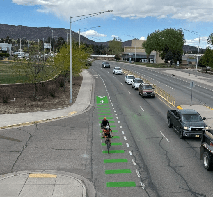 Los Alamos County tests first green bike lane on Diamond Drive
