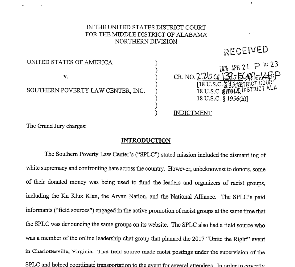 SPLC accuses Justice Department of misleading grand jury in fraud indictment
