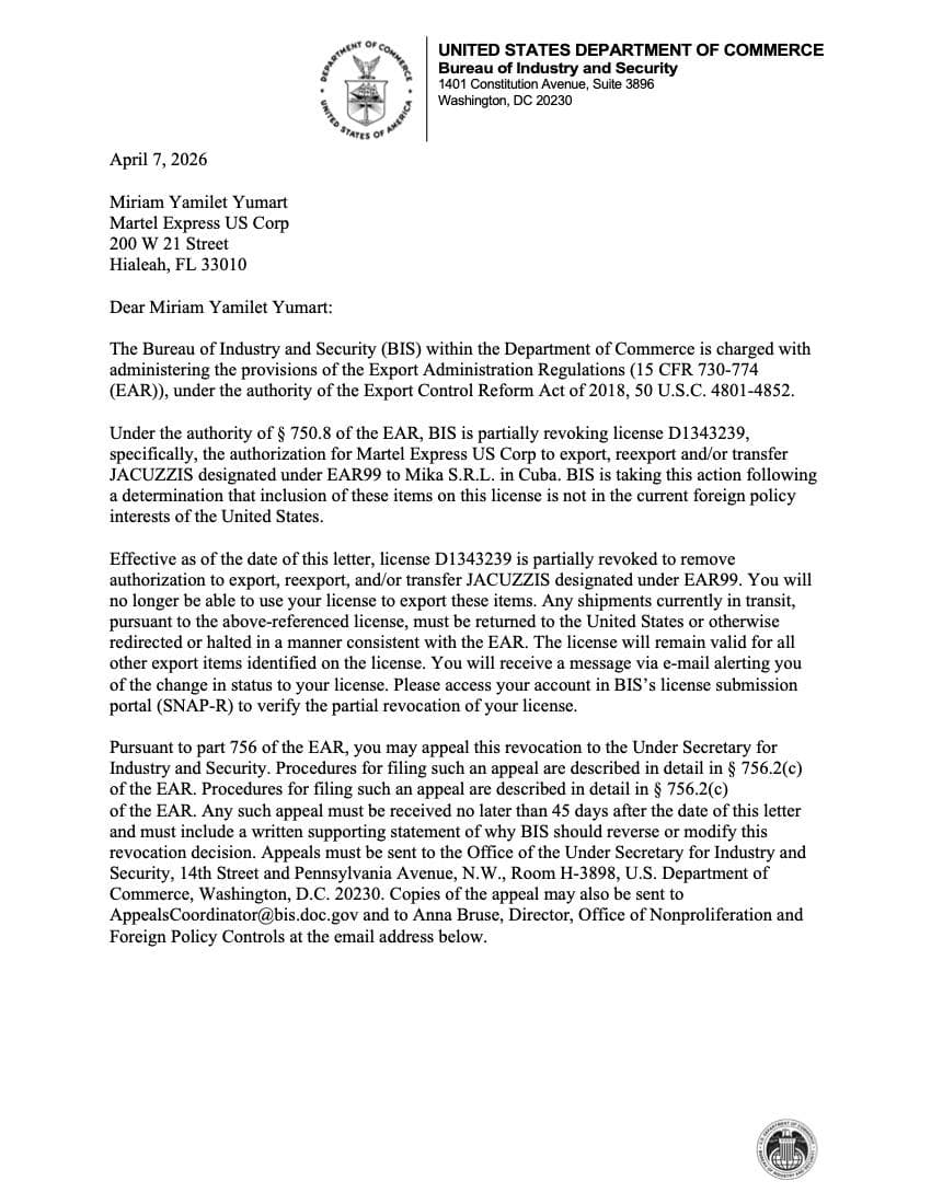 U.S. Tightens Cuba Export Rules, Blocking Jacuzzis for Havana Elites