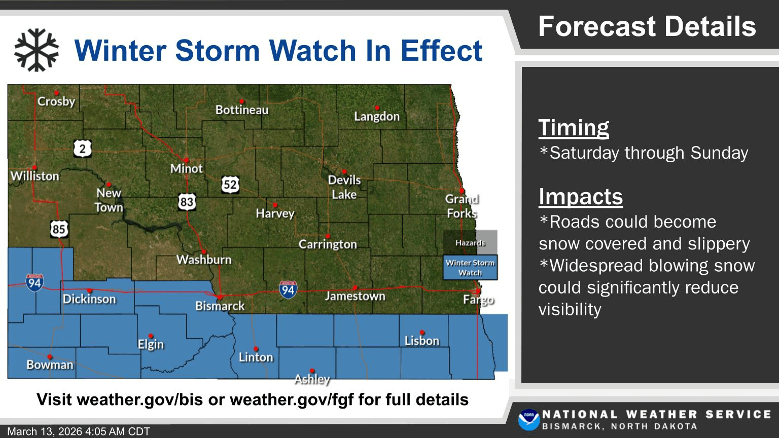 Jamestown Faces Weekend Snow Threat Ahead of Runnin' O' the Green