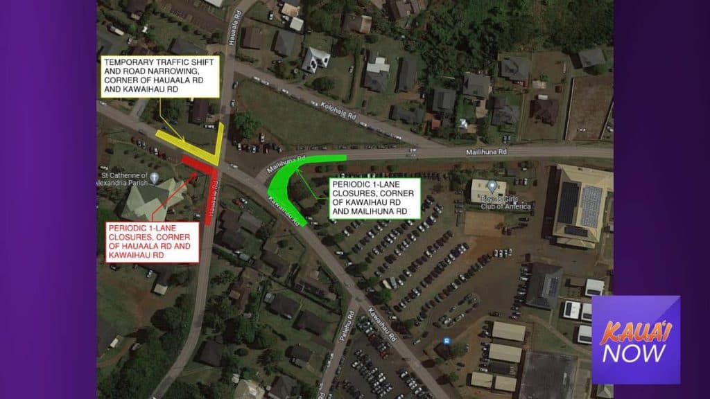 Lane Restrictions on Haleilio Road in Kapaʻa Affect Weekday Traffic