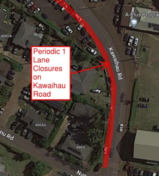Utility Work Extended on Kawaihau Road; Expect Weekday Lane Closures