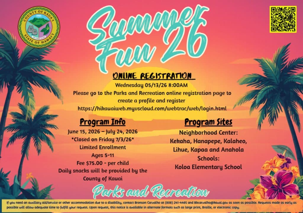Kauai County opens Summer Fun registration May 13 for islandwide program