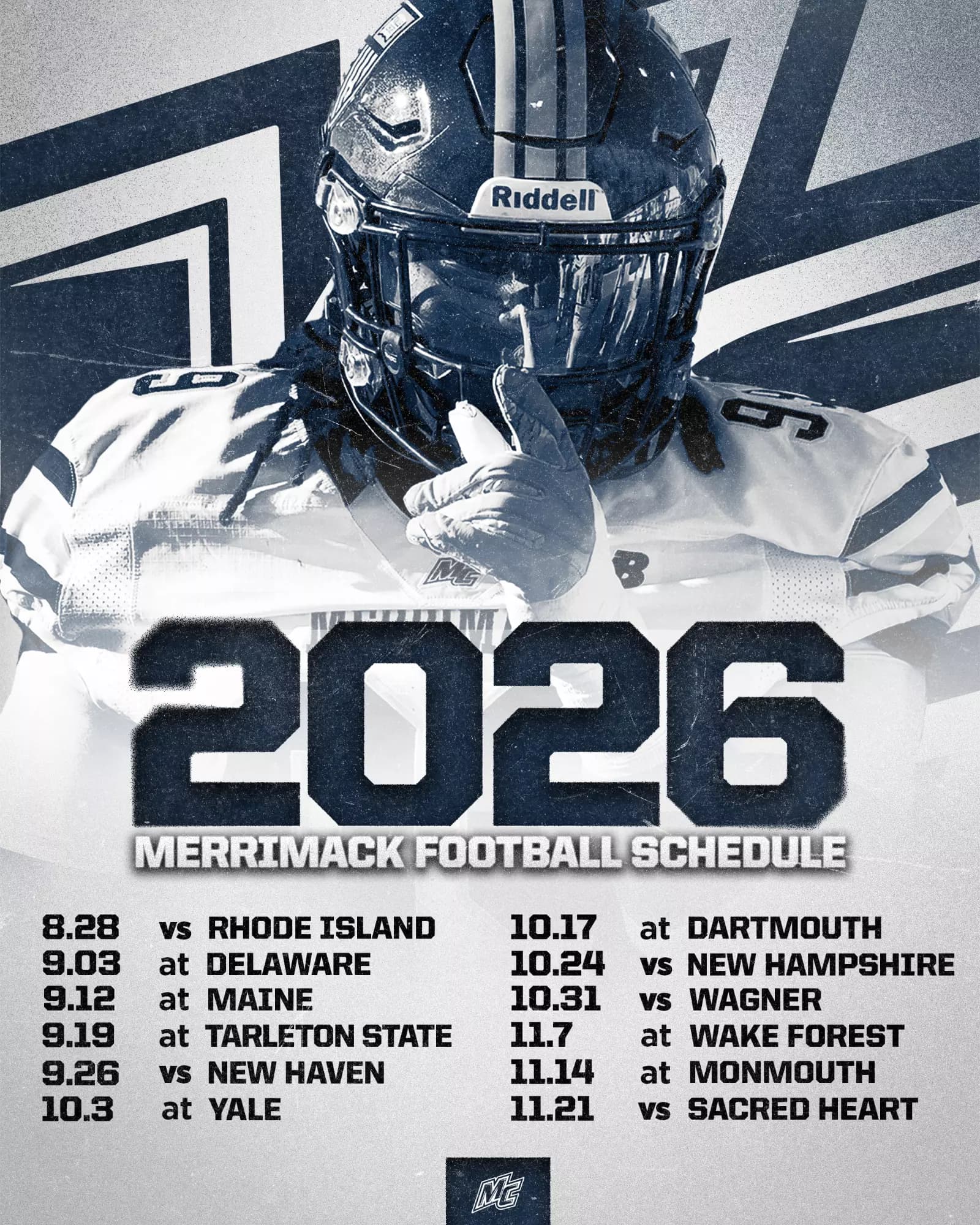 Merrimack’s 2026 schedule blends Northeast rivals with FBS road tests