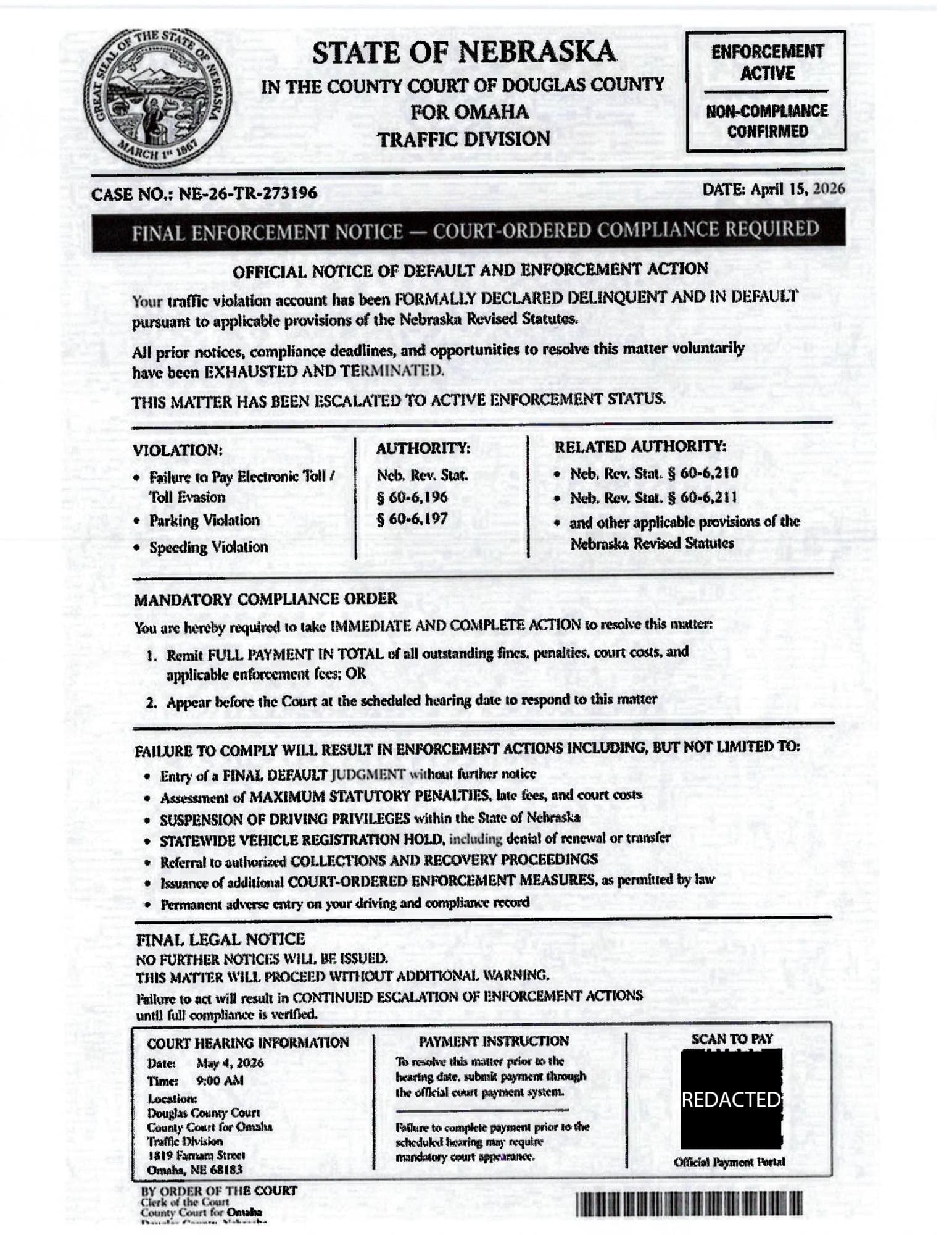 Douglas County warns residents about fake District Court traffic summons scams