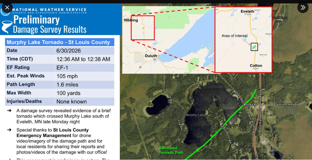 First tornado of 2026 hits Murphy Lake in St. Louis County