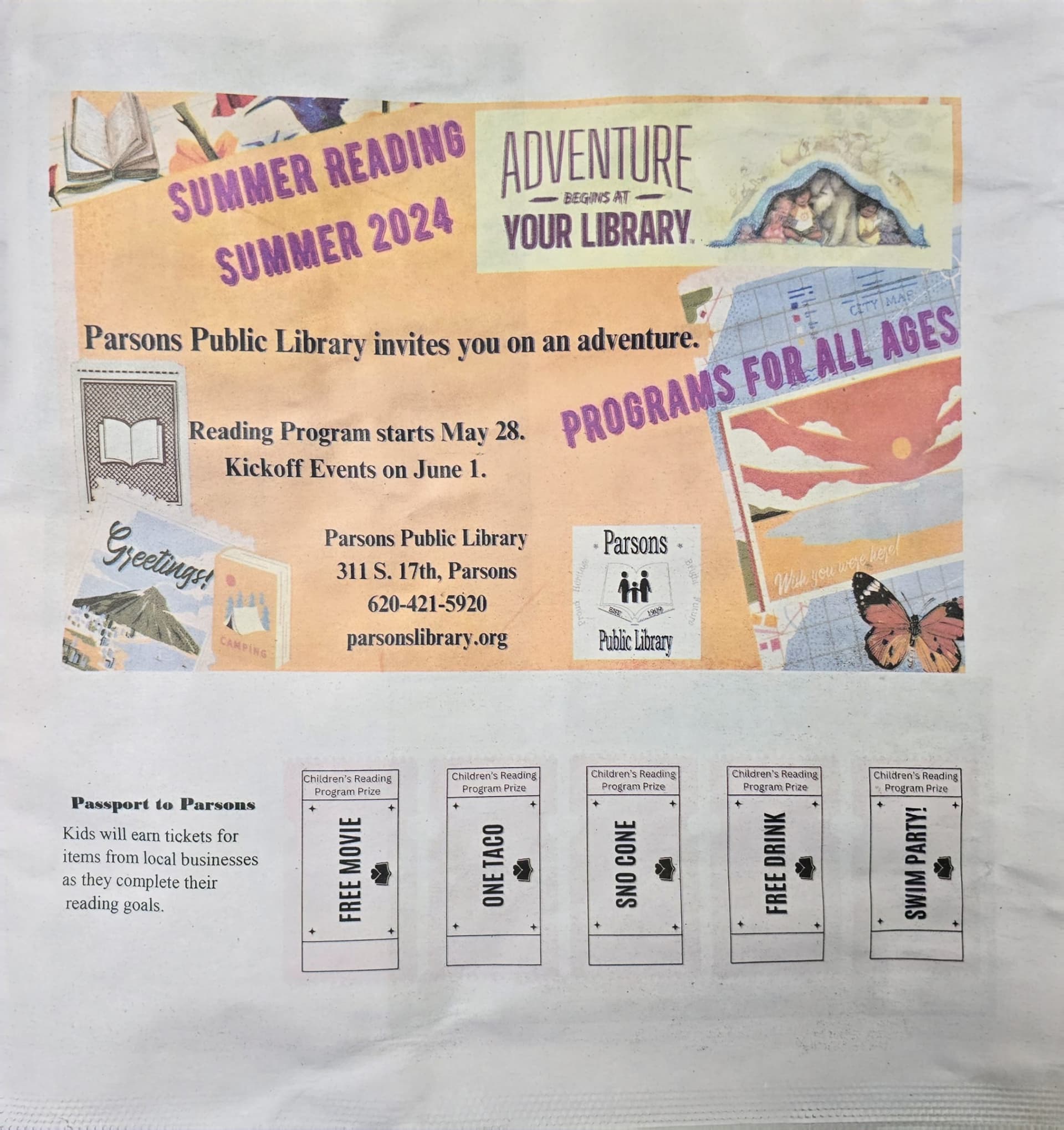 Parsons library offers free meals, activities for kids all week