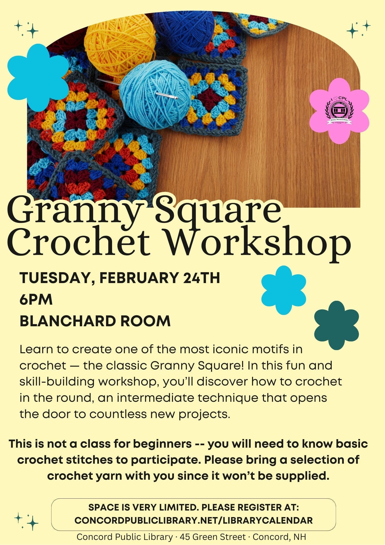 Grace Blanchard Leads One-Evening Granny Square Workshop at Concord Library