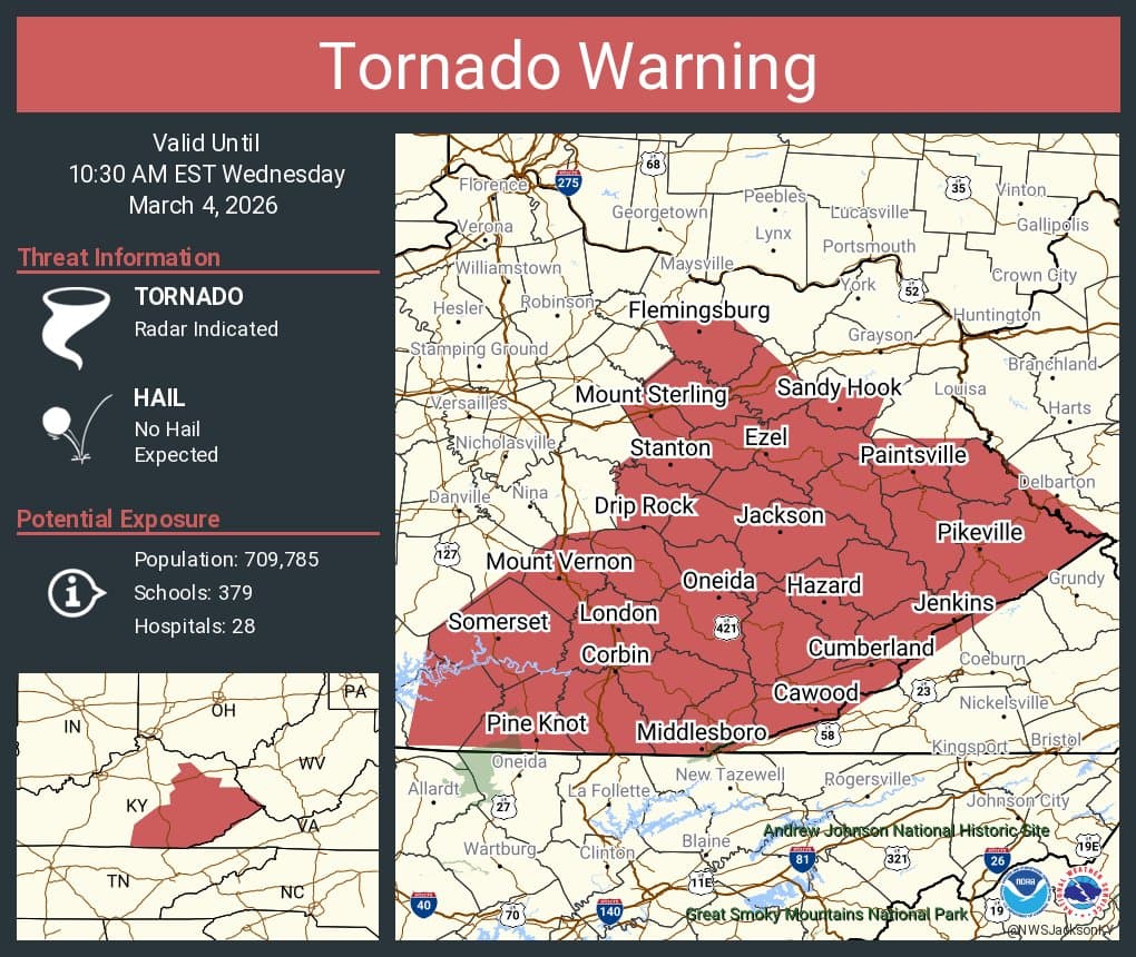 Tornado Warning Issued for Perry County, KY Until 10:30 AM March 4