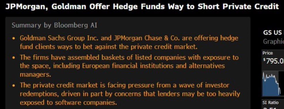 Goldman Sachs, JPMorgan Give Hedge Funds Tools to Short Private Credit Market