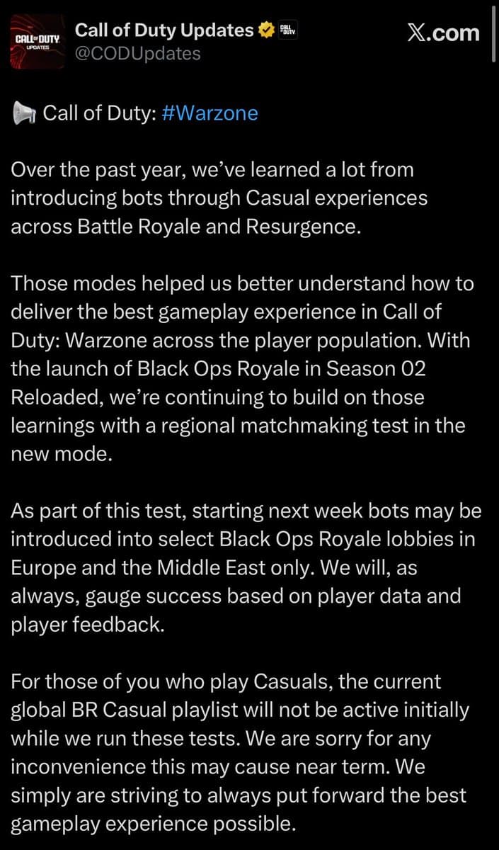Raven Software Tests AI Bots in Warzone Black Ops Royale Matches