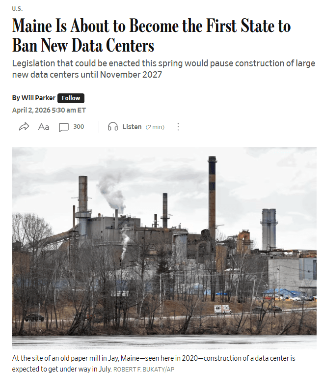 Maine House Advances Bill to Pause Large Data Center Construction Through 2027