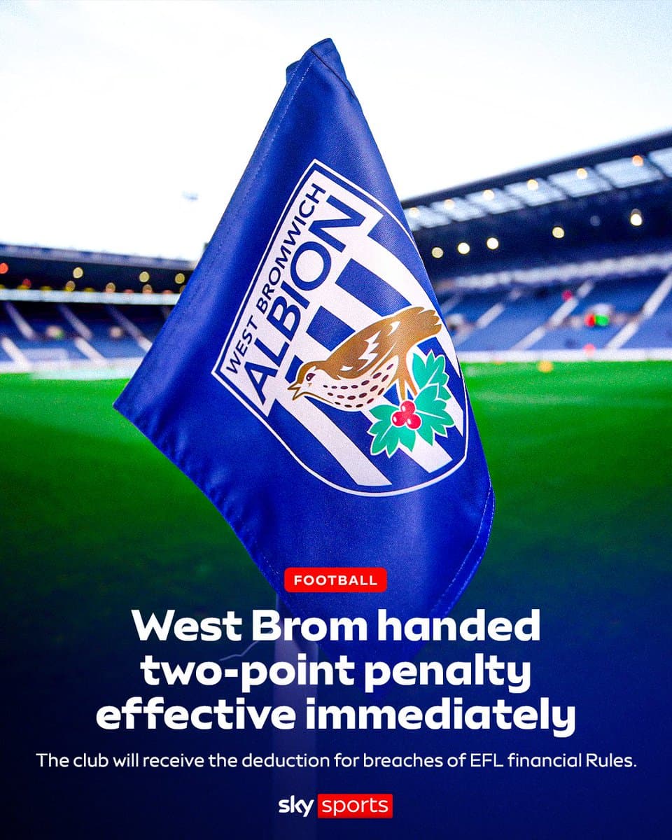 West Brom hit with two-point deduction for profit and sustainability breach