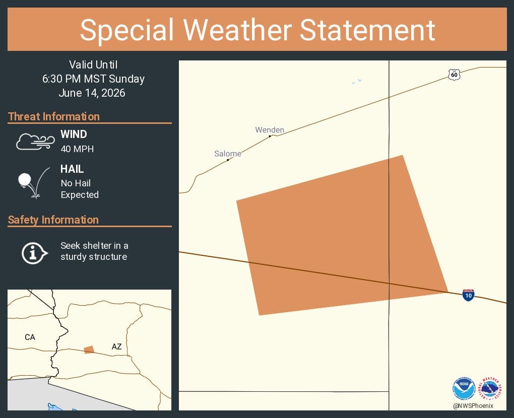 Thunderstorm warning issued for La Paz County, winds up to 40 mph