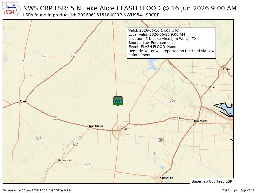 Flash flooding hits roads near Lake Alice in Jim Wells County