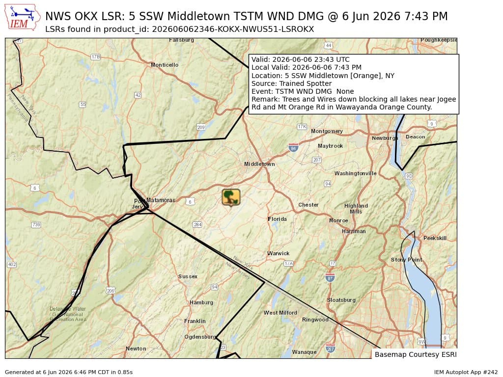 Storm damage blocks roads in Wawayanda as severe thunderstorm hits Orange County