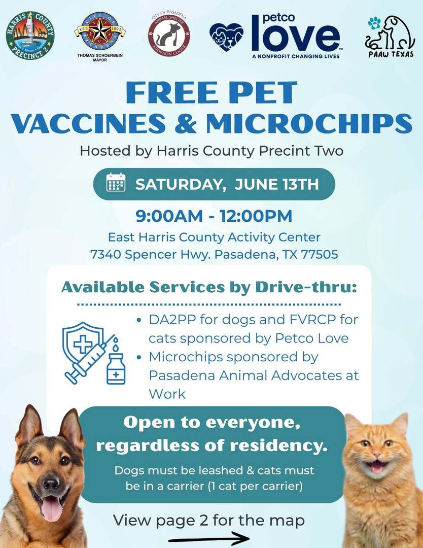 Free pet vaccinations and microchips offered in Pasadena Saturday