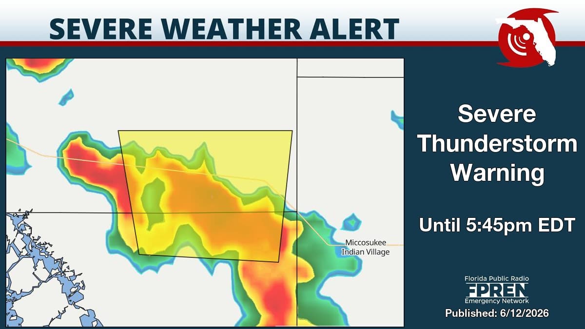 Severe thunderstorm warning issued for northern Monroe County, Collier County