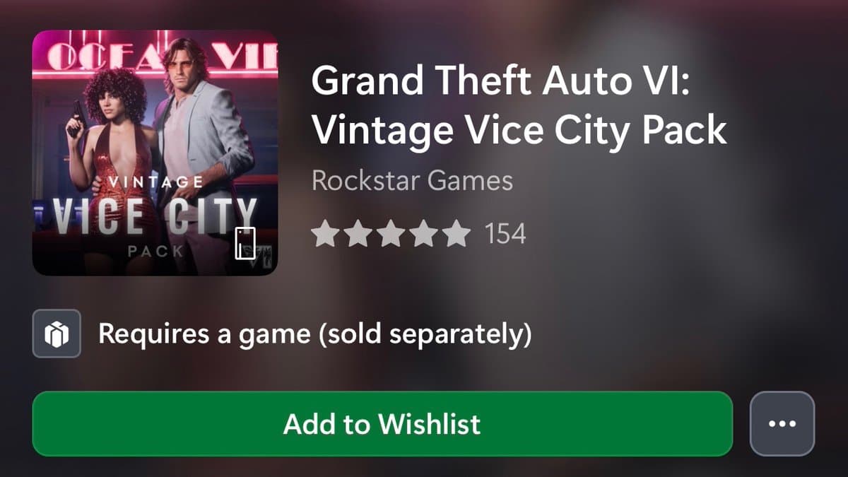 Xbox listing suggests Vintage Vice City Pack may sell separately later