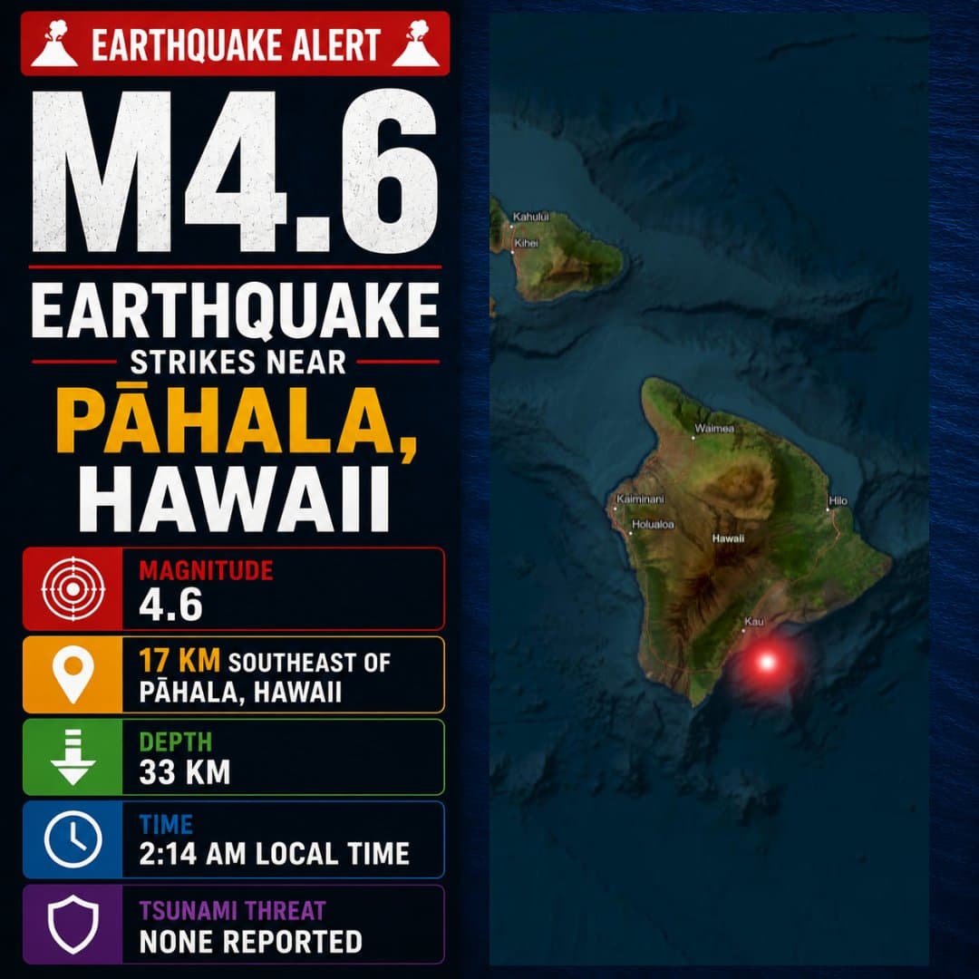 Magnitude 4.6 earthquake shakes Pāhala amid ongoing Kīlauea activity