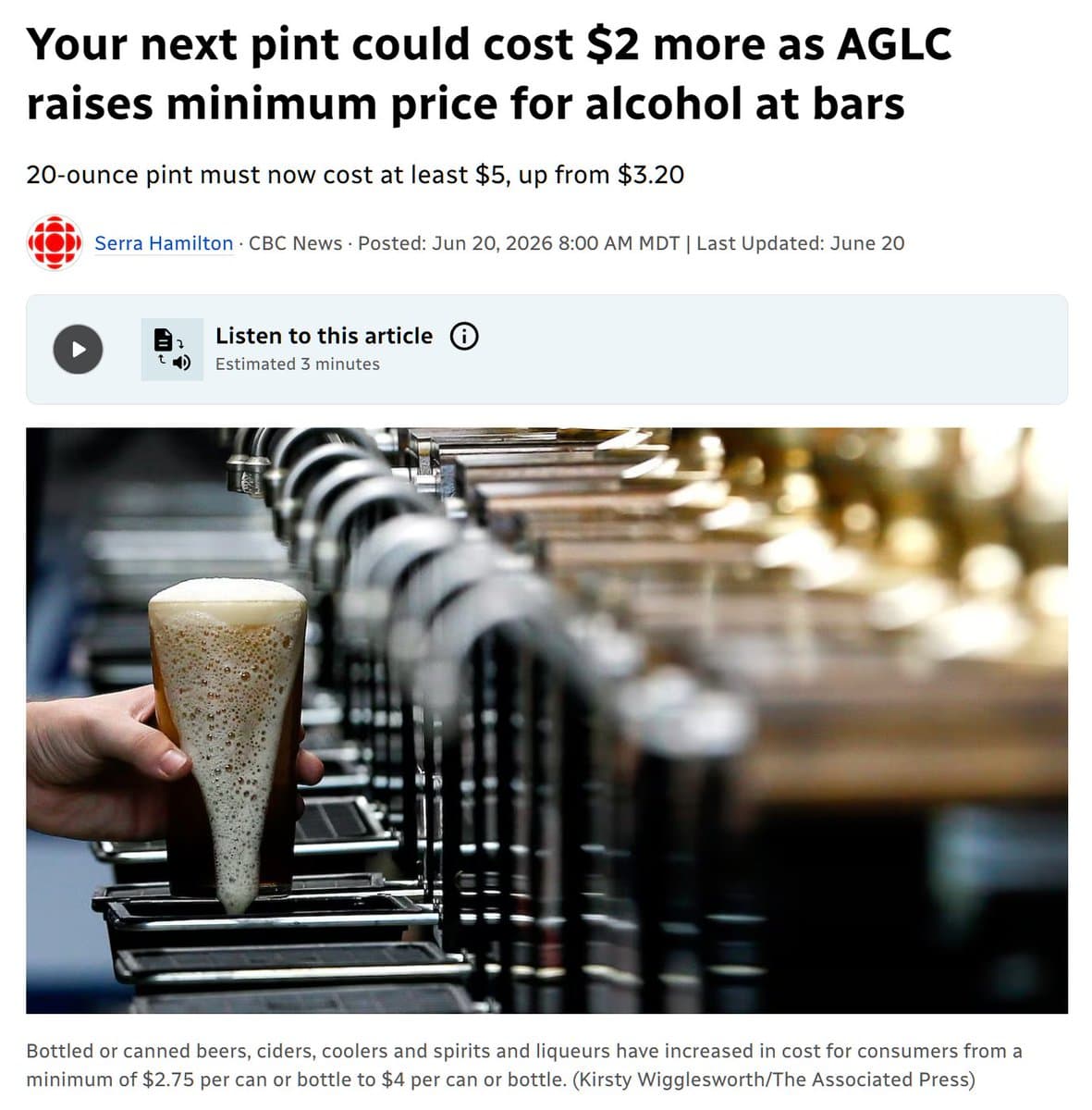 Alberta raises minimum pint price to $5, sparking craft beer backlash