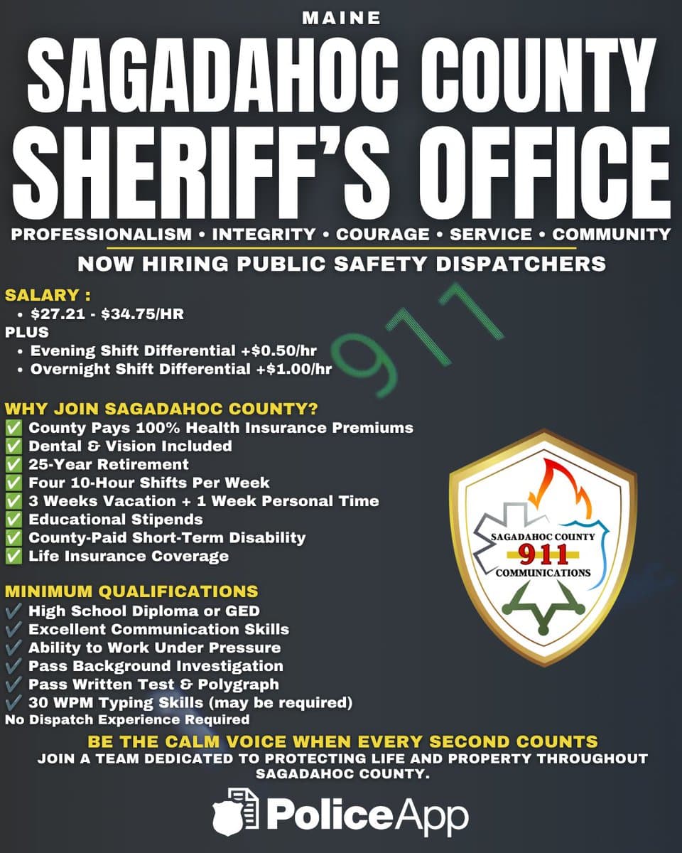 Sagadahoc County seeks full-time 911 dispatchers with no experience required