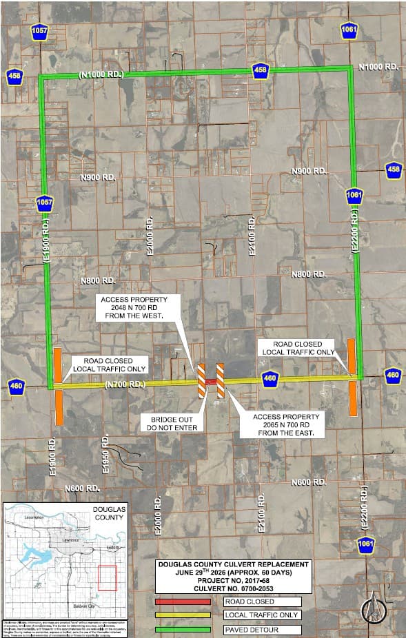 Route 460 to close for culvert replacement near E 2000 Road
