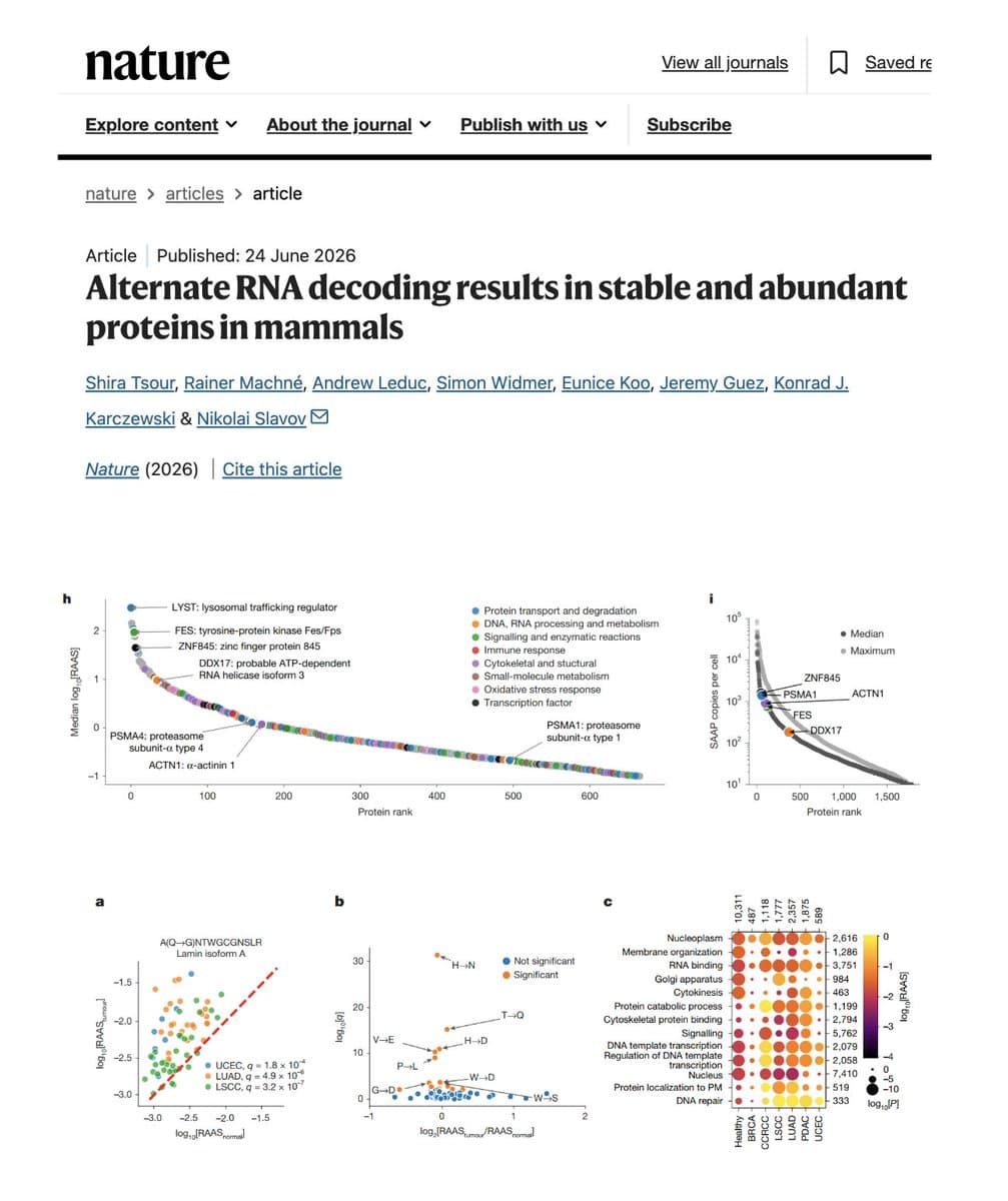 Nature study finds thousands of human proteins recoded by alternate translation
