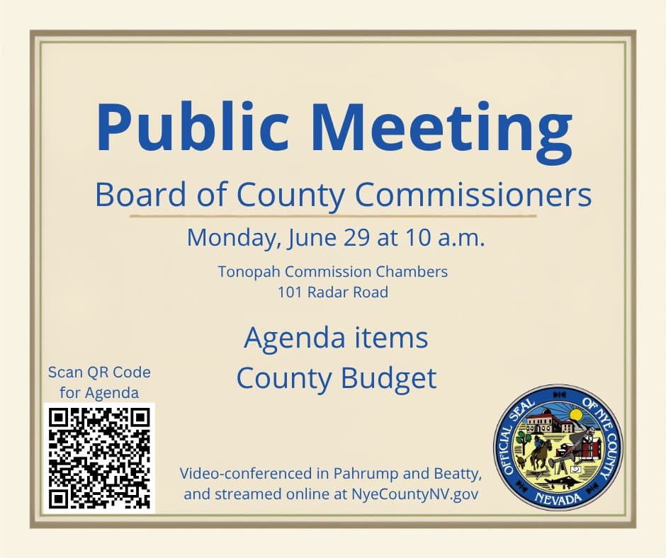 Nye County board to review budget changes, LATCF funds and road updates
