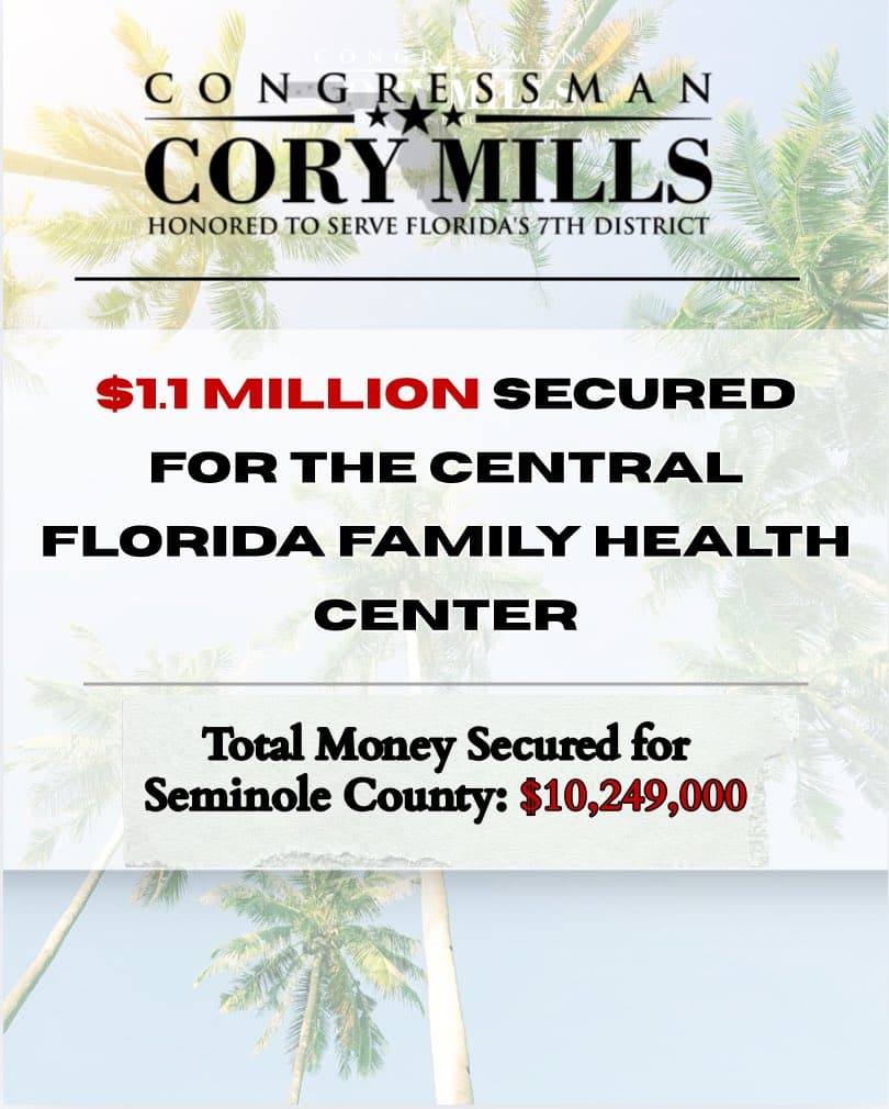 Mills secures $10.2 million for Seminole County health and infrastructure
