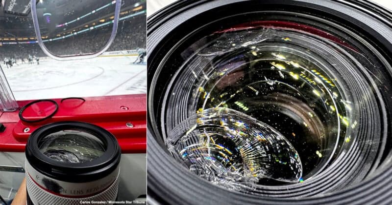 Puck Shatters Photographer's New Canon Lens at NHL Game