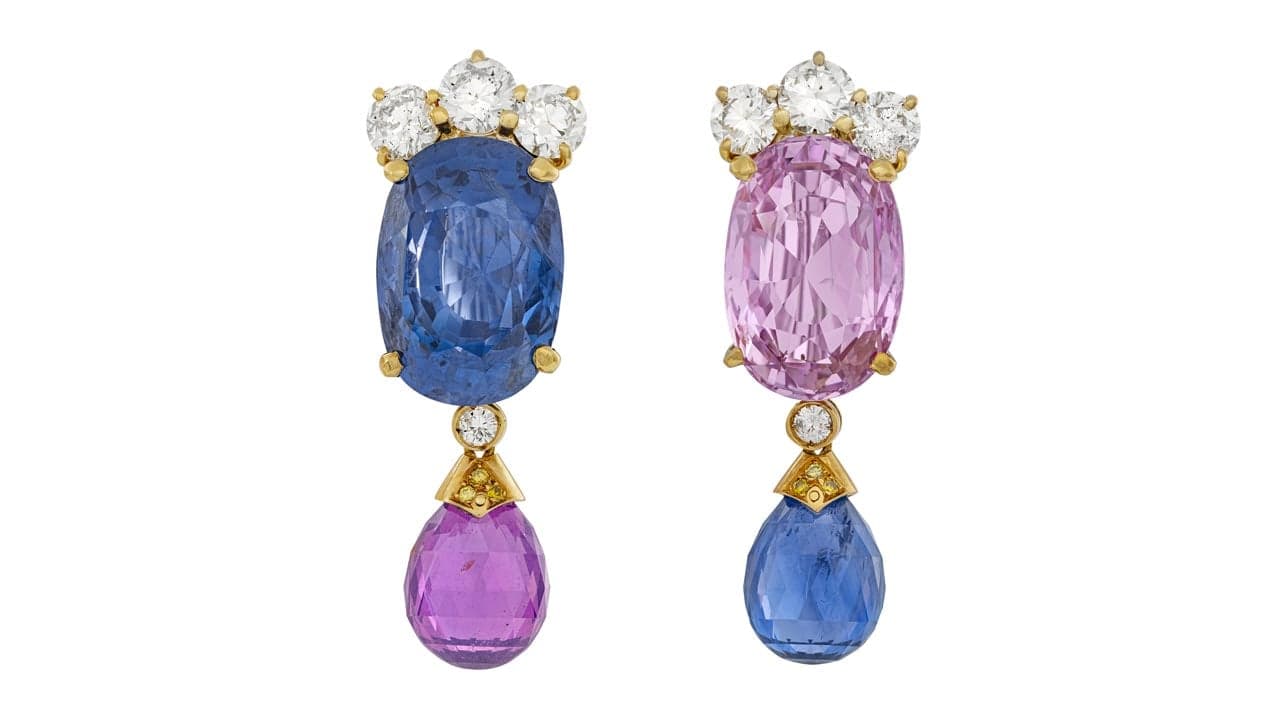 Asymmetrical sapphire and diamond earrings fetch CHF 304,800 at Christie’s Geneva