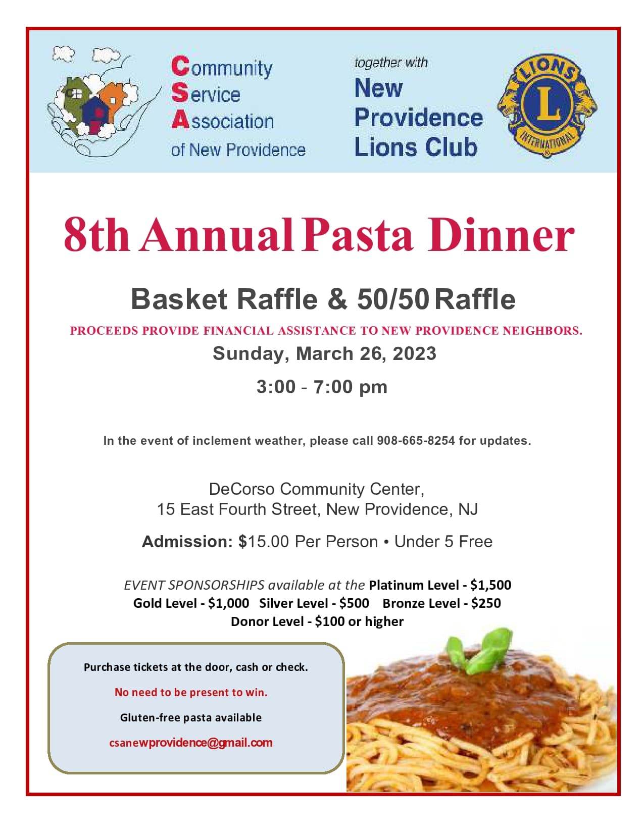 Community Service Association Hosts 11th Annual Pasta Dinner Fundraiser in New Providence