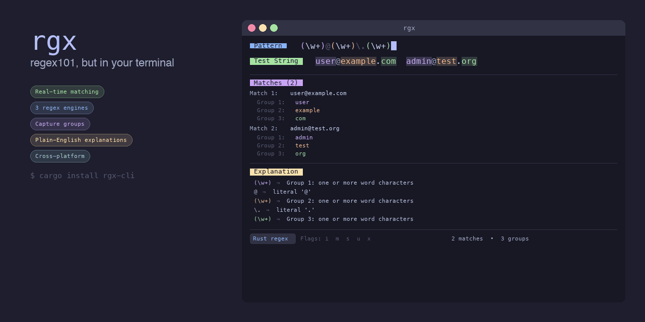 rgx 0.12.3 brings step-through regex debugging to the terminal