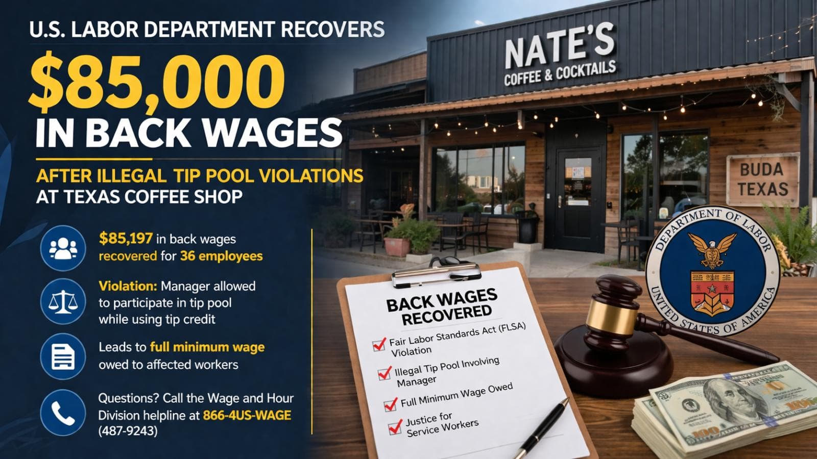 Texas Coffee Bar Owes $85,197 After Illegal Tip Pool Included Manager