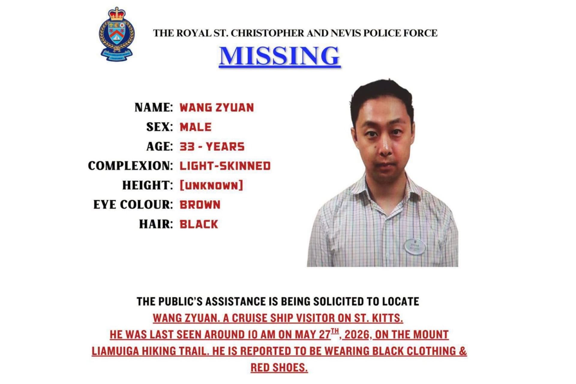 Police find body of missing Chinese cruise passenger in St. Kitts and Nevis