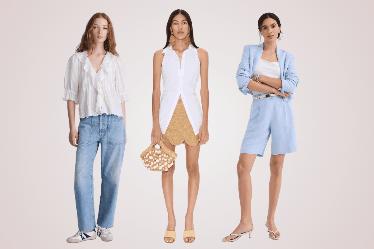 Seasonal Capsule Wardrobe Updates, Bermudas, Raffia, and Romantic Details