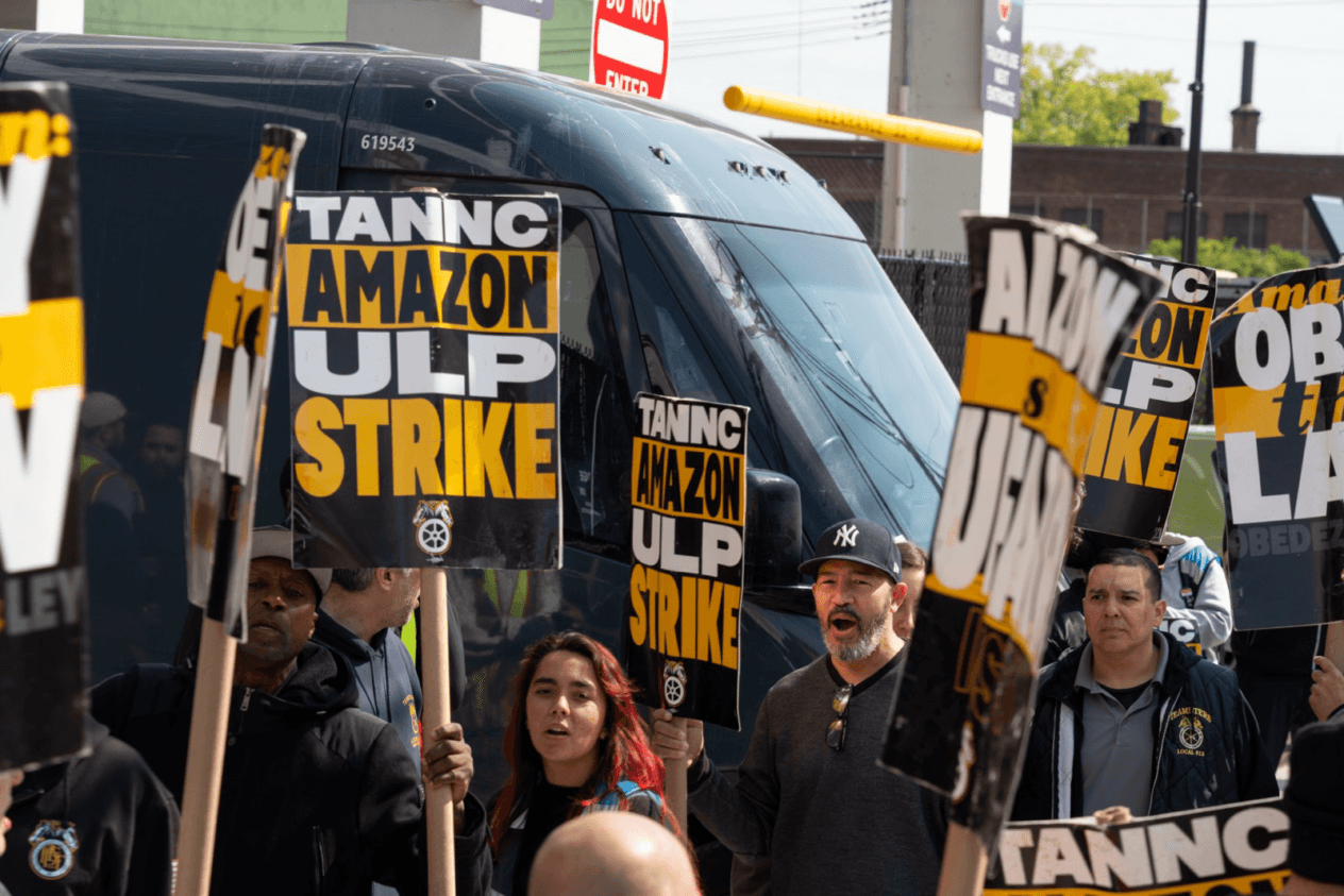 Teamsters picket Amazon on both coasts over alleged illegal firings