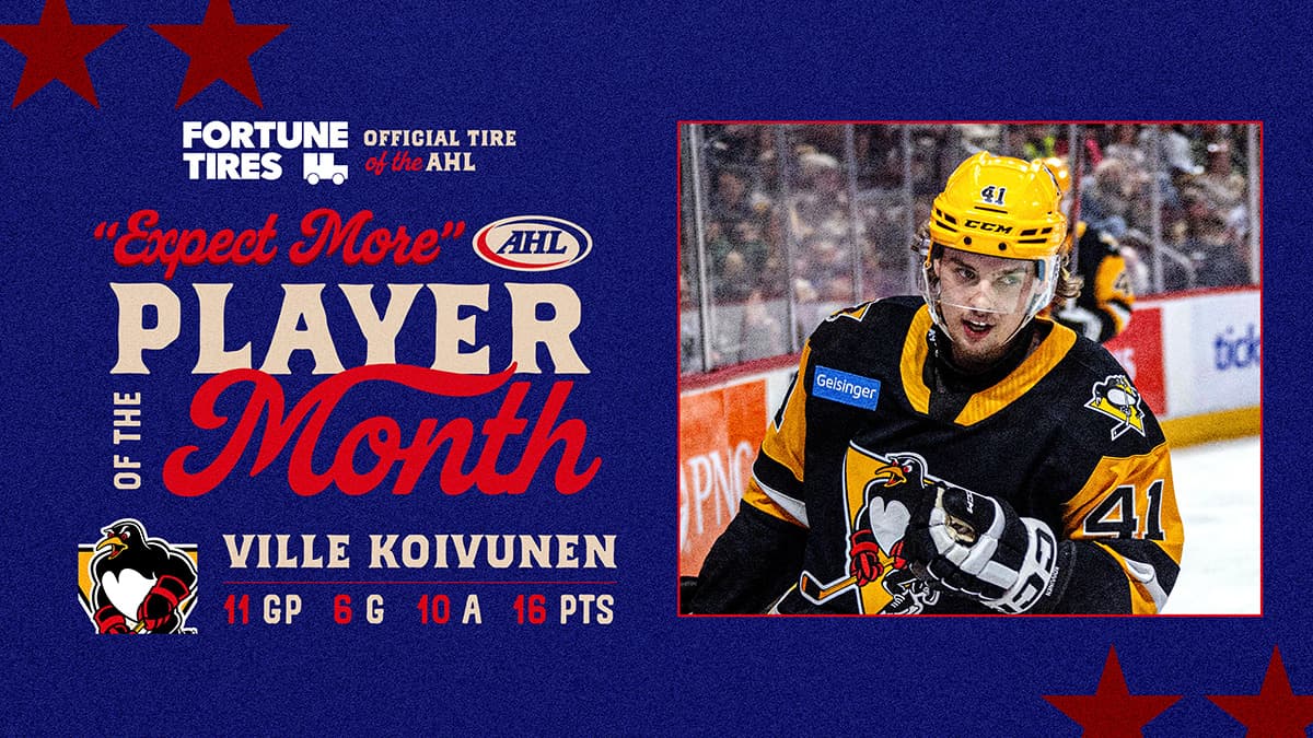 Ville Koivunen Wins Fortune Tires Expect More AHL Player Award for February