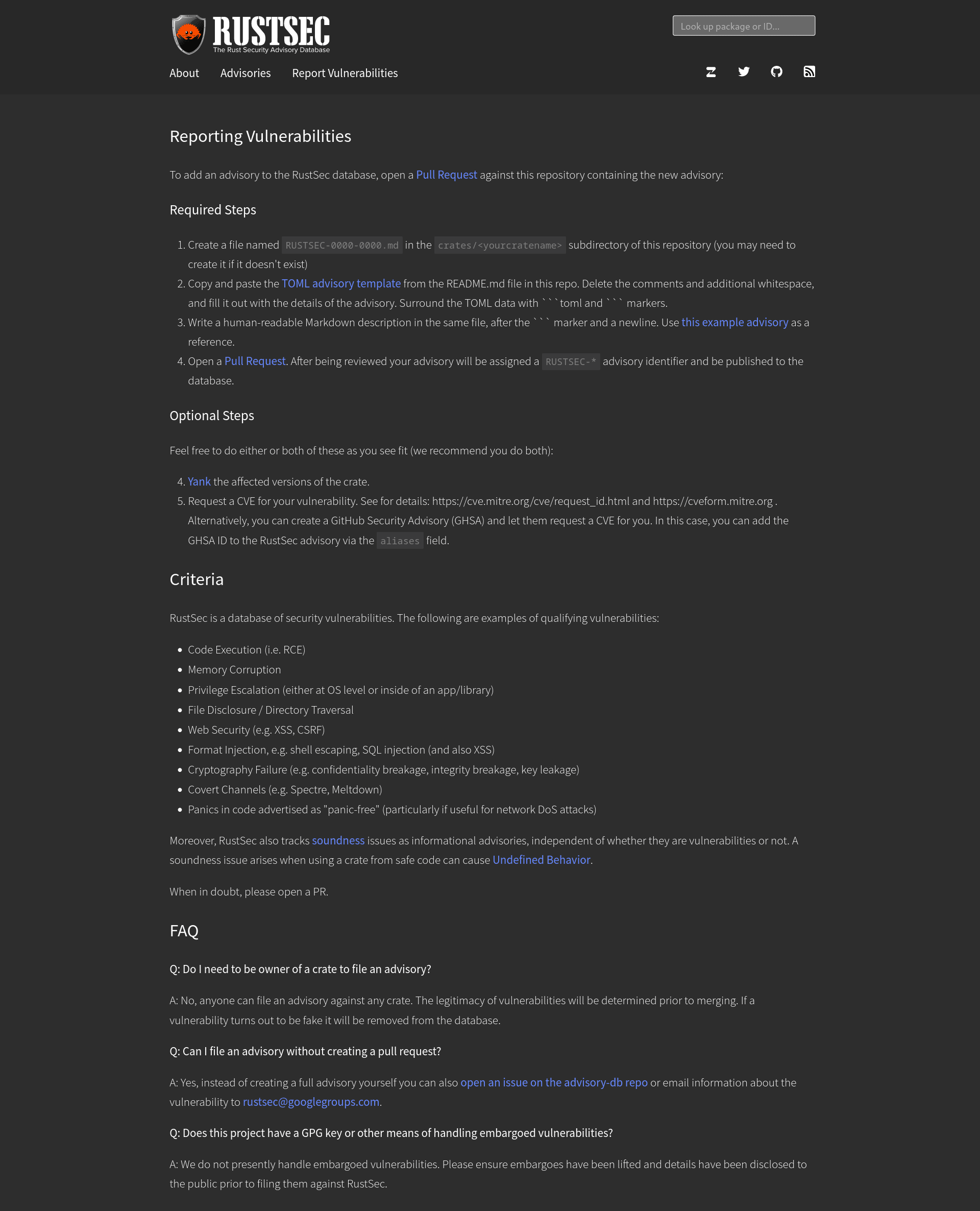 RustSec repository updates advisory IDs and metadata in February sync