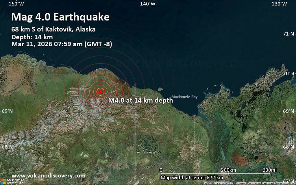 Magnitude 4.2 Earthquake Strikes South of Kaktovik on Eastern North Slope