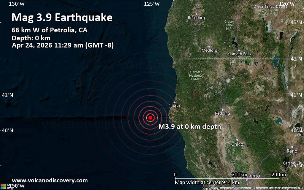 Magnitude 3.6 quake strikes offshore southwest of Eureka, no damage reported