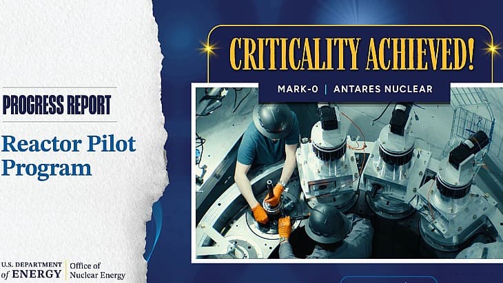 Antares microreactor reaches criticality in DOE pilot program first