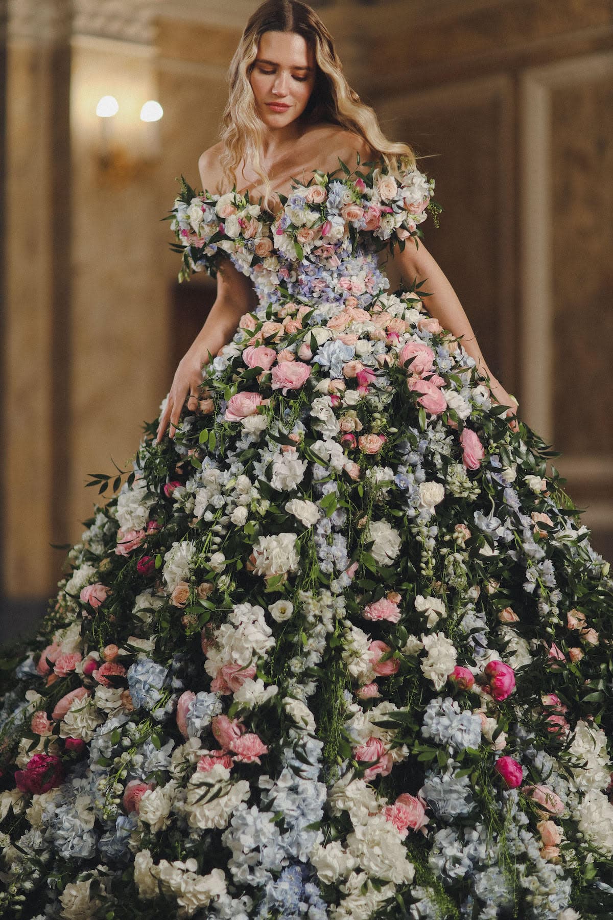 Custom Floral Bridal Gown Inspires a Fully Cohesive Wedding Aesthetic